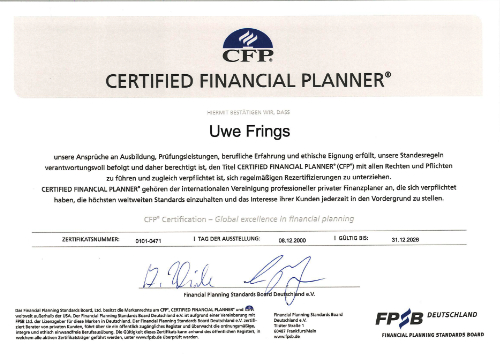 certified financial planer Urkunde